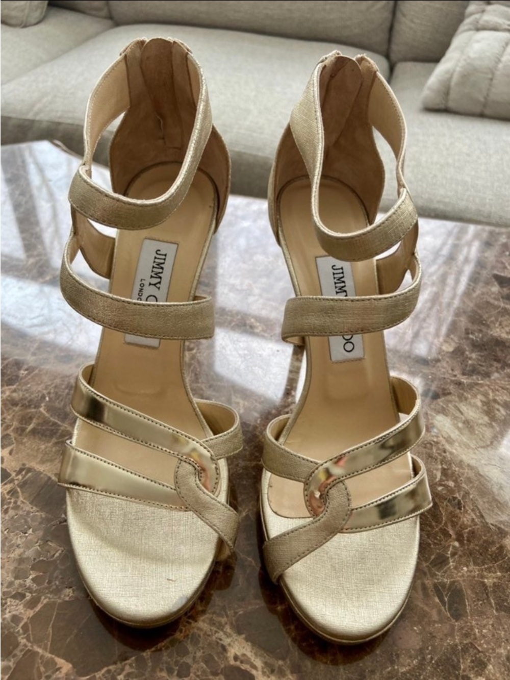 Jimmy Choo Metallic Gold Strappy High Heels